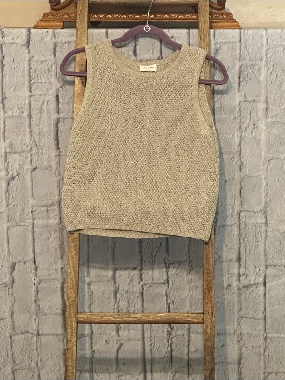 Textured Sleeveless Knit Tank Top in Beige